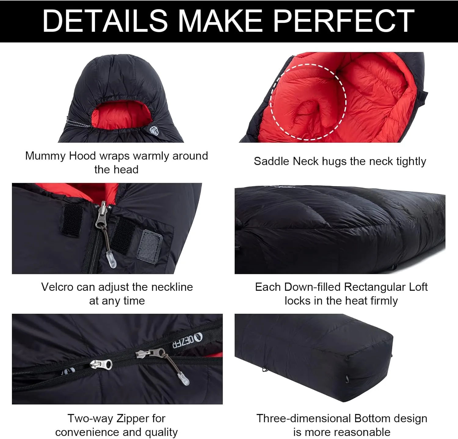 0 Degree Sleeping Bag for Adults - 660 Fill Power Down Bag for Cold Weather -20F / -8F / 0F / 10F Large Lightweight