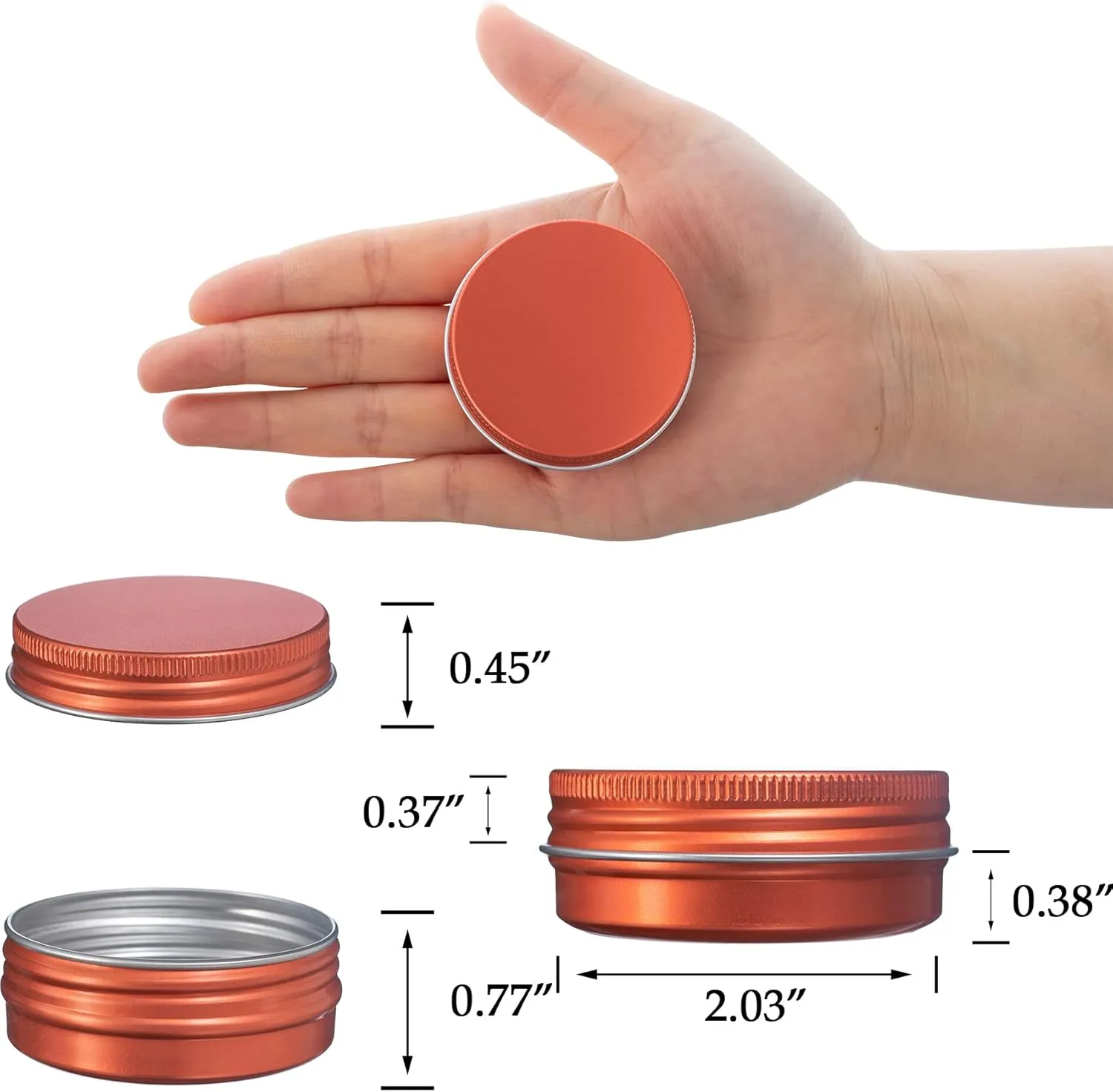 1 oz / 30ml Screw Top Aluminum Tin Jar with Screw Lid and Blank Labels (Orange - Pack of 32)