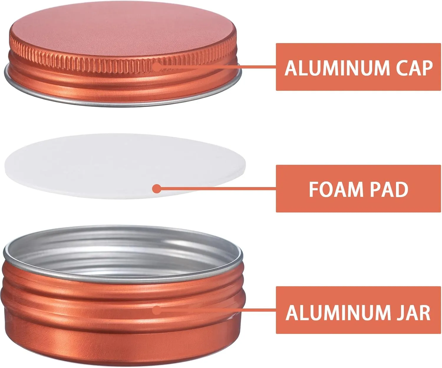 1 oz / 30ml Screw Top Aluminum Tin Jar with Screw Lid and Blank Labels (Orange - Pack of 32)