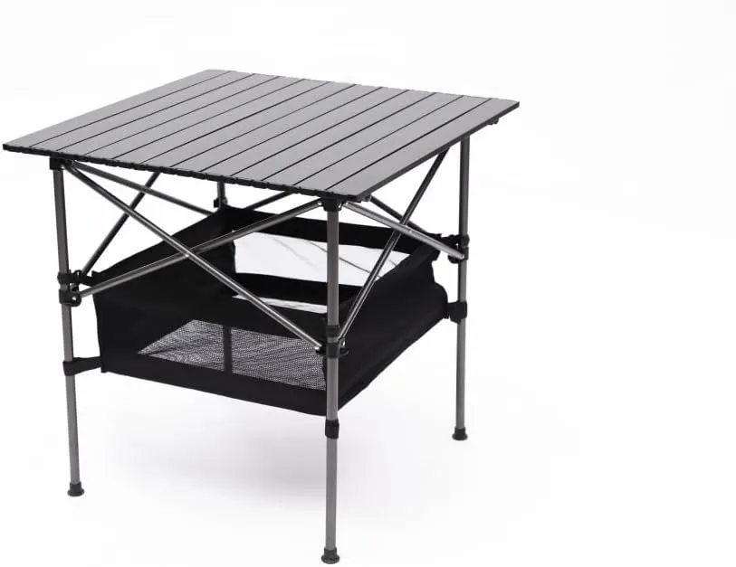 1-piece Folding Outdoor Table with Carrying Bag,Lightweight Aluminum Roll-up Square Table for indoor, Outdoor Camping, Picnics, Beach,Backyard, BBQ, Party, Patio, 27.56X27.56X27.56in, Black
