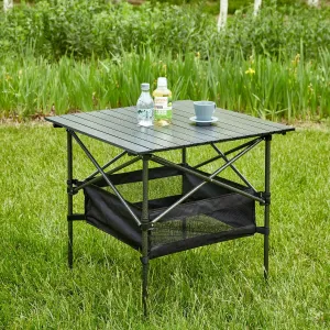 1-Piece Folding Outdoor Table with Carrying Bag,Lightweight Aluminum Roll-Up Square Table for Indoor, Outdoor Camping, Picnics, Beach,Backyard, BBQ, Party, Patio, 27.56X27.56X27.56In, Black