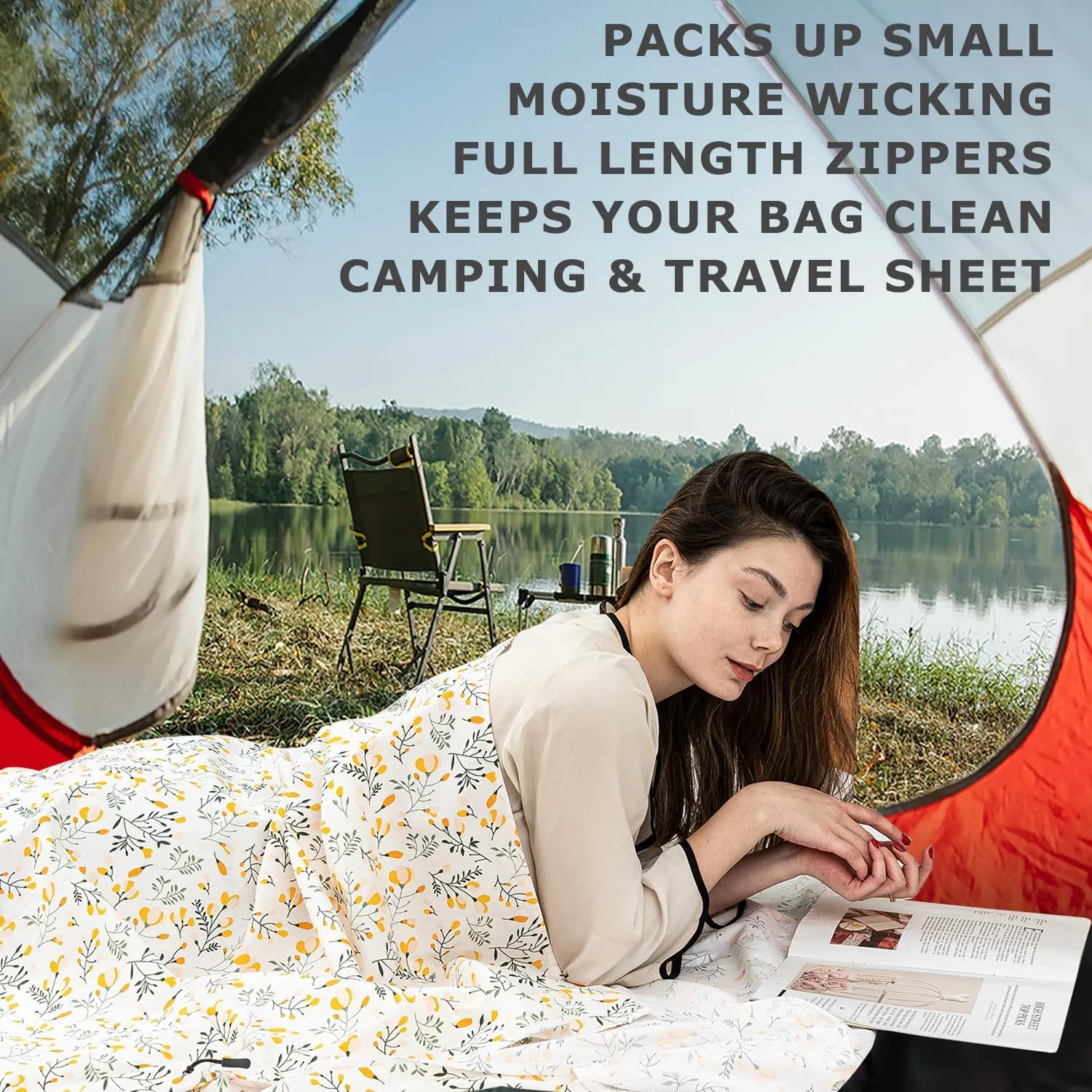 100% Cotton Sleeping Bag Liner with Full Length Zipper on 3 Sides; Single/Double Adult Sleep Sack for Travel & Camping, Multifunctional Travel Sheets (Unzipped 87”x87”) for Hotel, Lightweight