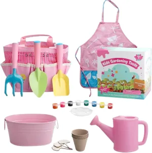 11PCS Kids Gardening Set, Safe and Friendly Kids Garden Tools with Tote Bag Shovel, Trowel, Watering Can and More Tools for Enhancing Exercise Hands-On Skills