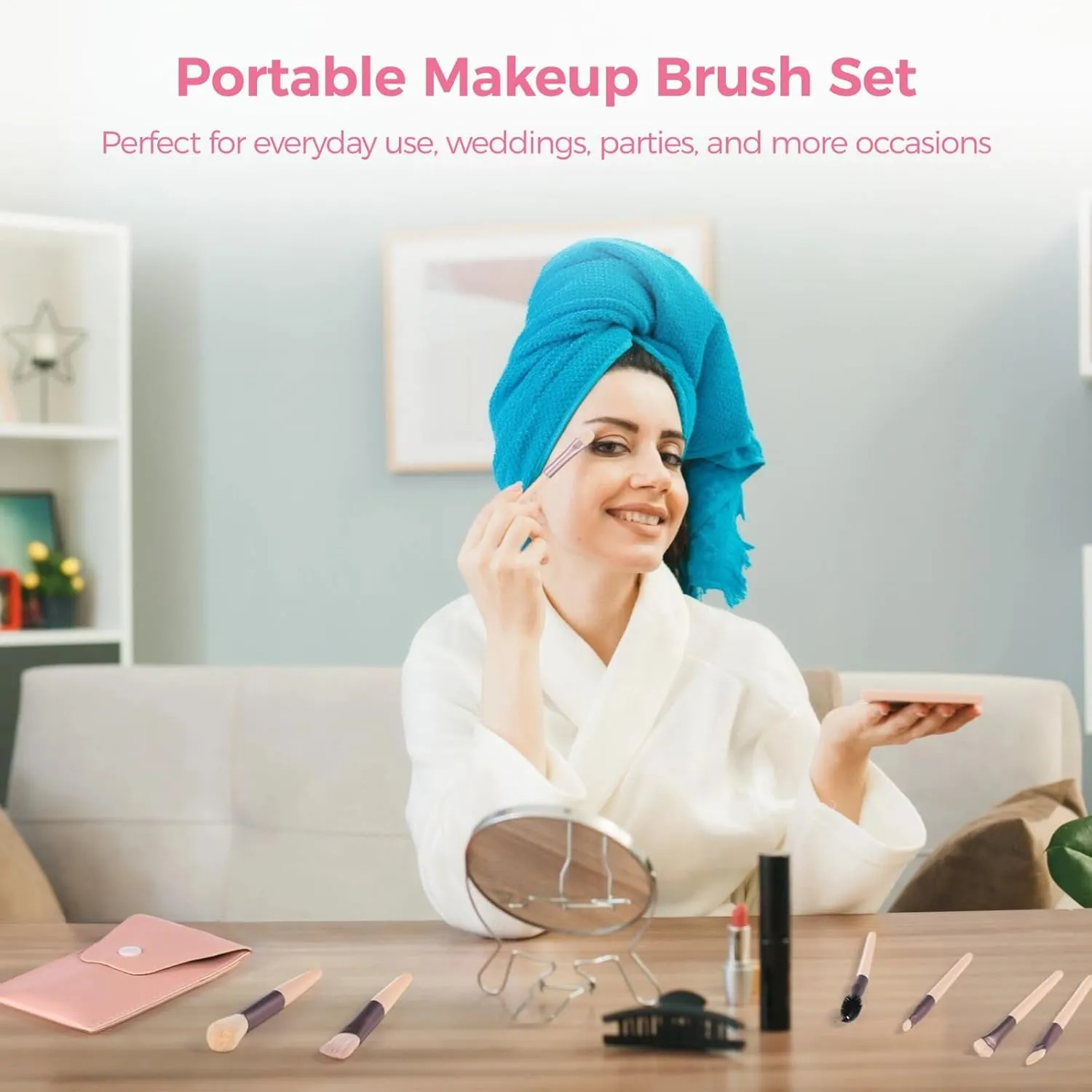 12 Sets Travel Makeup Brushes, Makeup Brush Bag with 8 Brushes, Bridesmaid Present, Synthetic Fiber Makeup Brush, Foundation Blush Shadow Brush Set, Portable Makeup Brush Set for Weddings Parties