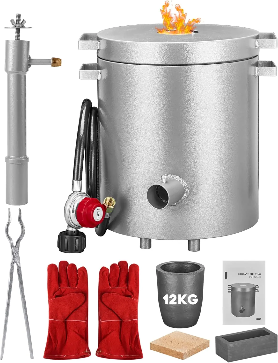 12KG Propane Melting Furnace Kit, Large Capacity 2700°F High Foundry Home Kiln Smelting Gold Silver Copper Aluminum Metal Recycle Smelting Forge Casting Tool