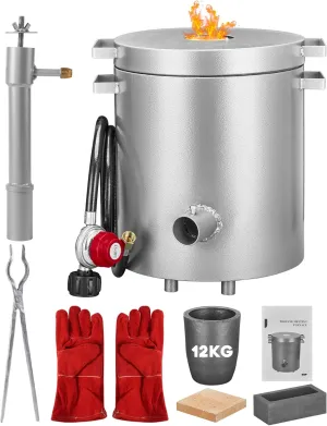 12KG Propane Melting Furnace Kit, Large Capacity 2700°F High Foundry Home Kiln Smelting Gold Silver Copper Aluminum Metal Recycle Smelting Forge Casting Tool