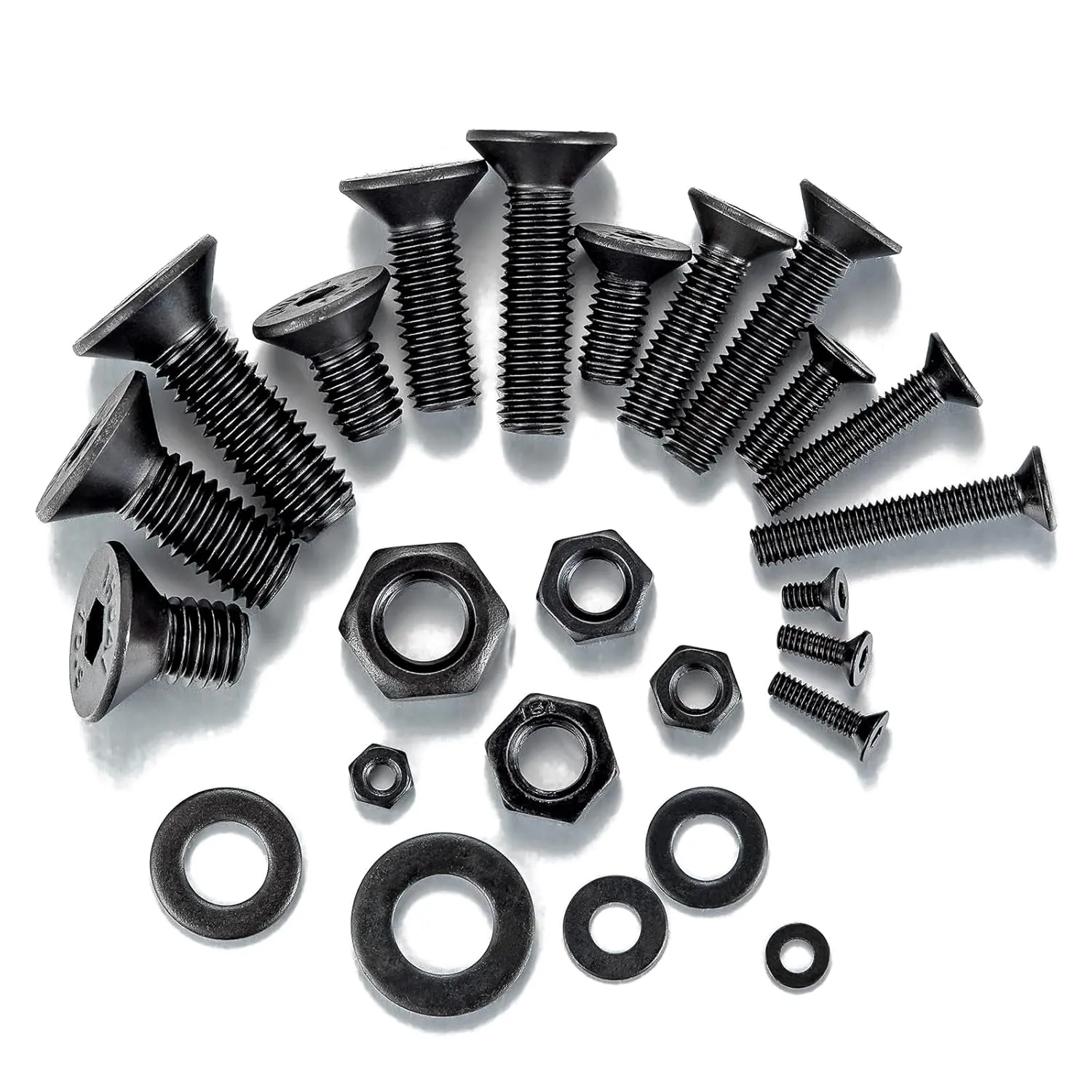 1310 Pcs M2 M3 M4 M5 M6 Hex Flat Head Cap Metric Machine Screw Assortment - Black 10.9 Grade Alloy Steel Assorted Screws Nuts and Bolts for Home Fixation&Repairs Include Flat & Lock Washers