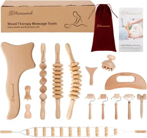 15 Pcs Wood Therapy Massage Tools Set Maderoterapia Kit Therapy Tools for Body Muscle Pain Relief Wooden Body Face Sculpting Tools Wood Roller Massager, Fascia Massage