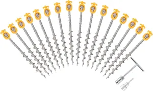 16 Pcs Aluminum Screw in Tent Stakes, Ideal for Camping, Trampolines, Sheds, Backyard, Swing Sets 14 Inch - Silver Gray