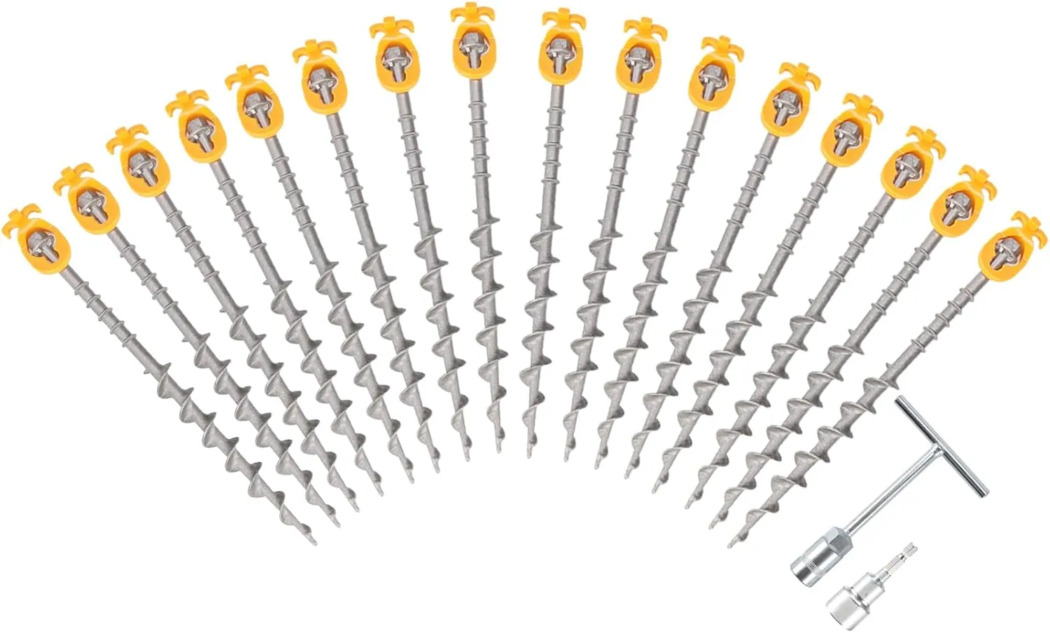 16 Pcs Aluminum Screw in Tent Stakes, Ideal for Camping, Trampolines, Sheds, Backyard, Swing Sets 14 Inch - Silver Gray