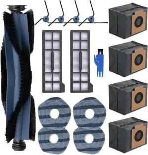 16 Pcs Replacement Parts Kit for eufy X10 Pro Omni Robot Vacuum, Washable and Reusable, 1 Roller Brush, 4 Side Brush, 2 Filters, 4 Mop Cloths, 4 Dust Bags, 1 Cleaning Brush