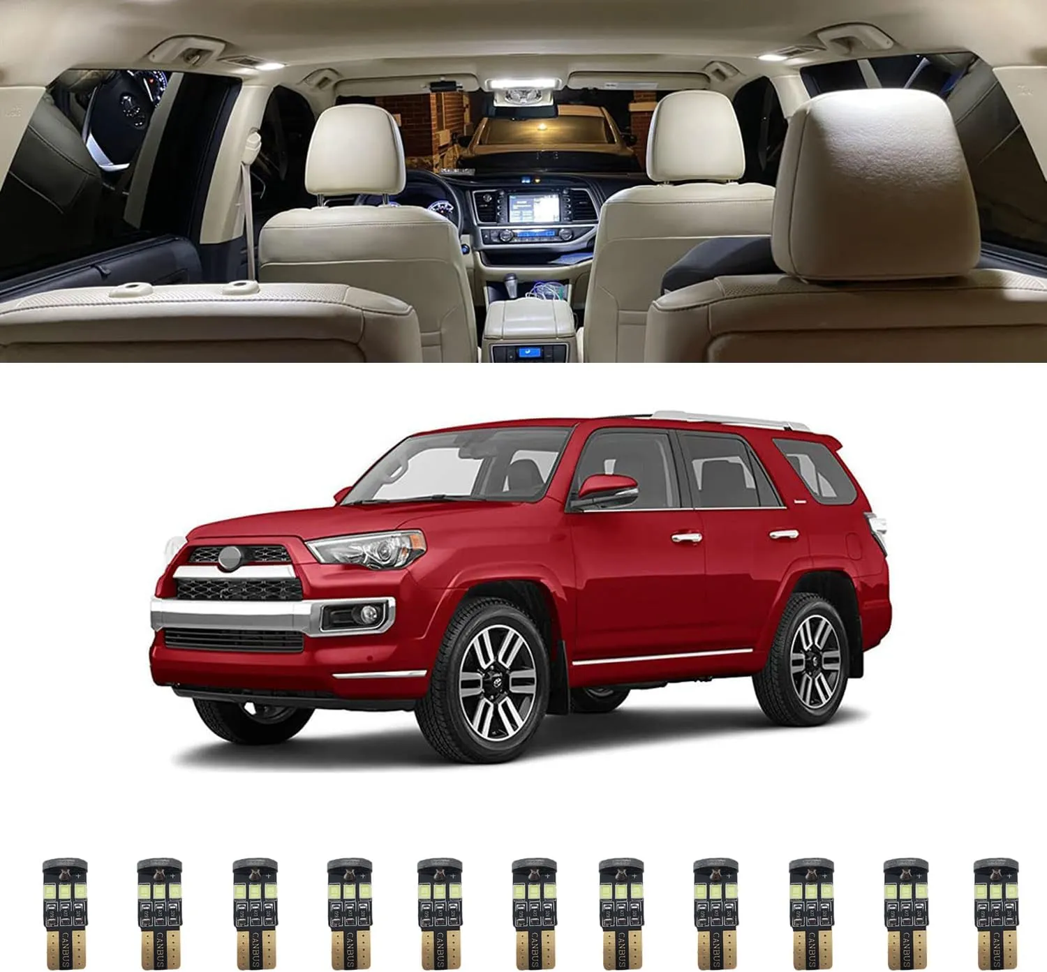 16pcs 4Runner Interior LED Lights Kit - Super Bright LED Map Dome Light Bulbs Replacement for 2010 2011 2012 2013 2014 2015 2016 2017 2018 2019 2020 2021 2022 4Runner(White)
