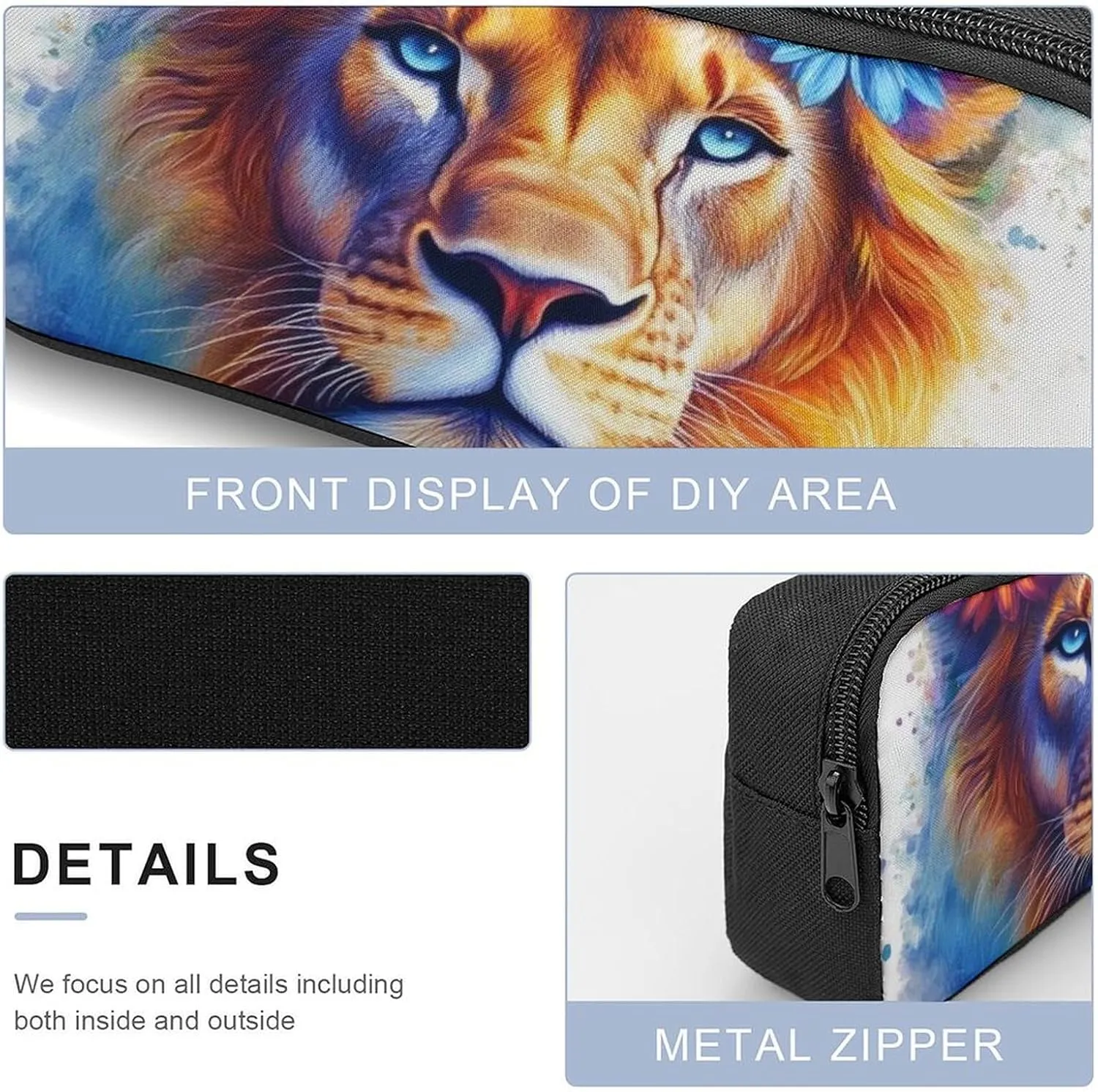 17 Inch Backpack with Lunch Bag and Pencil Case Set Flowers Floral White Colorful Lion Casual Daypack Insulated Lunch Box Stationery Organizer Pouch
