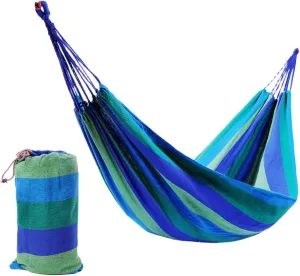 1Pc Double Thickened Canvas Camping Hammock Blue Durable Outdoor Swing Sleeping Bed with Two Binding Ropes Bag for Relaxation and Travel