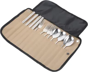1Set Camping Tableware Portable Cutlery Kit with Storage Pouch Lightweight and Compact Essential for Outdoor Dining Includes Fork Spoon and Chopsticks for Camping