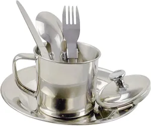 1Set Stainless Steel Camping Cookware Persons Portable Tableware Combination Durable Outdoor Cooking Kit Ergonomic Design with Smooth Edges for Camping and Picnics