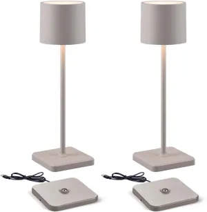 2 Pack Cordless Table Lamp Rechargeable, Wireless Charging LED Table Lamp, IP54 Waterproof Aluminum Bedside Light, Touch Control, Suitable for Indoor and Outdoor Use, Gray
