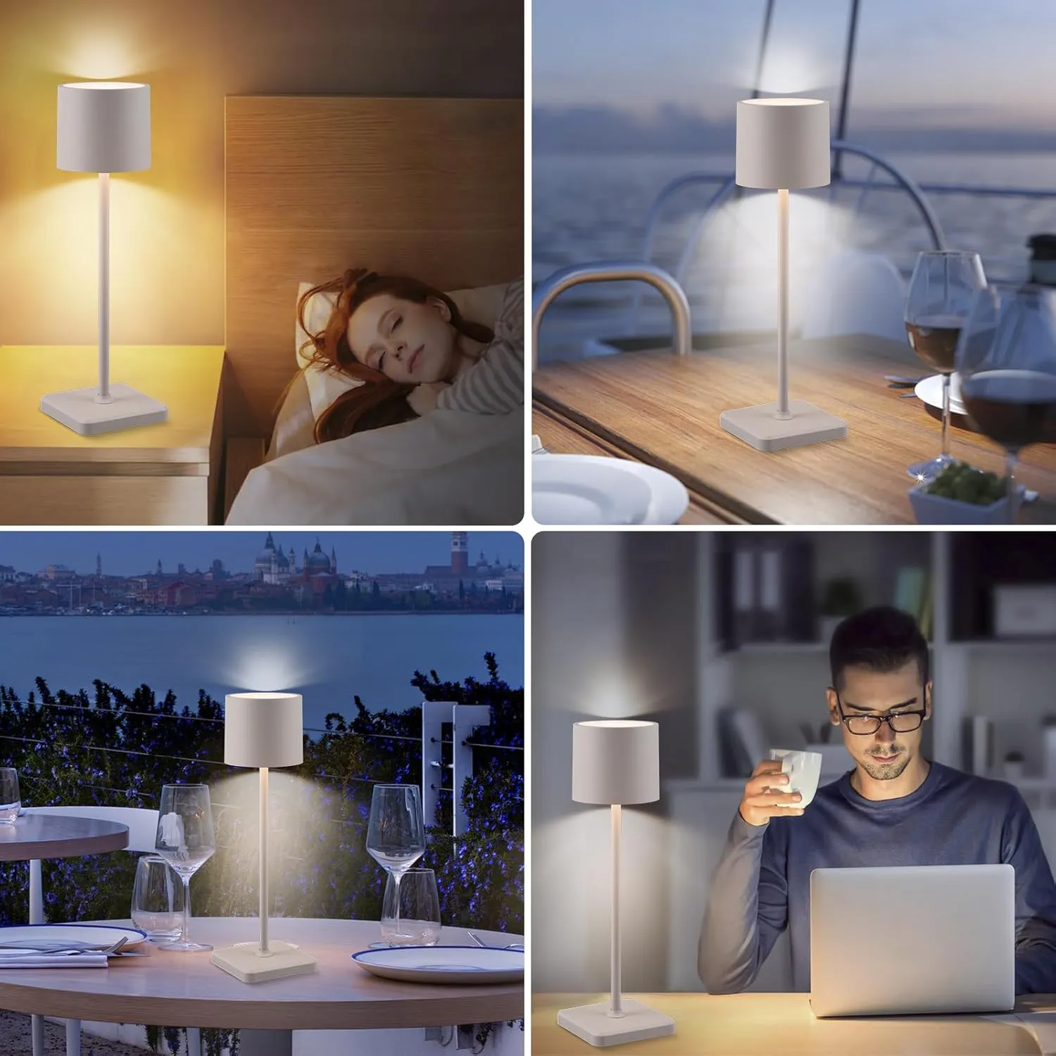 2 Pack Cordless Table Lamp Rechargeable, Wireless Charging LED Table Lamp, IP54 Waterproof Aluminum Bedside Light, Touch Control, Suitable for Indoor and Outdoor Use, Gray