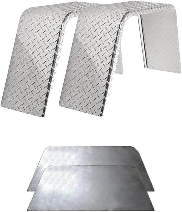2 Pack Heavy-Duty Diamond Plate Aluminum Flat Top Fenders - 32"L x 10"W x 15"H | Durable .056 Aluminum with Fender Backs for Ultimate Trailer Protection
