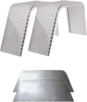 2 Pack Heavy-Duty Diamond Plate Aluminum Flat Top Fenders - 32"L x 10"W x 15"H | Durable .056 Aluminum with Fender Backs for Ultimate Trailer Protection