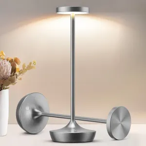 2 Pack LED Cordless Table Lamp Rechargeable，Outdoor Battery Operated Desk Lamp Touch 3 Color Dimming Portable Waterproof Night Light for Patio/Restaurant/Dining/Home (Grey)