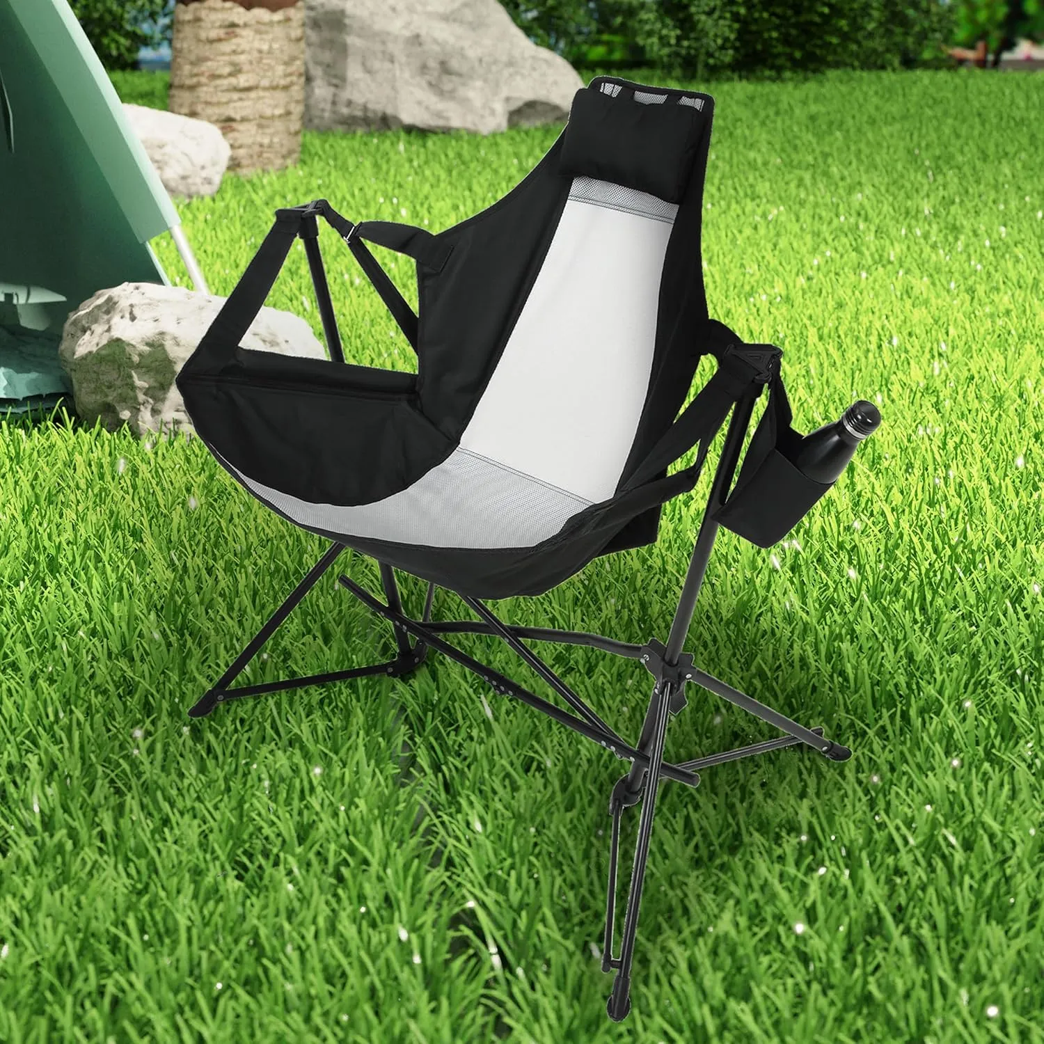 2 Pack Portable Hammock Camping Chairs - Lightweight Adjustable Rocking Recliner with Pillow & Cup Holder, Foldable Aluminum Alloy Outdoor Chair for Backyard, Hiking, Travel, Concerts, Supports 300lbs