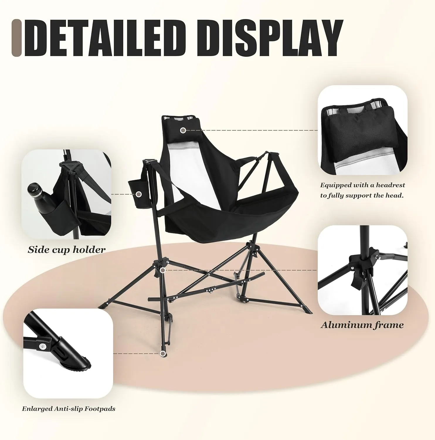 2 Pack Portable Hammock Camping Chairs - Lightweight Adjustable Rocking Recliner with Pillow & Cup Holder, Foldable Aluminum Alloy Outdoor Chair for Backyard, Hiking, Travel, Concerts, Supports 300lbs