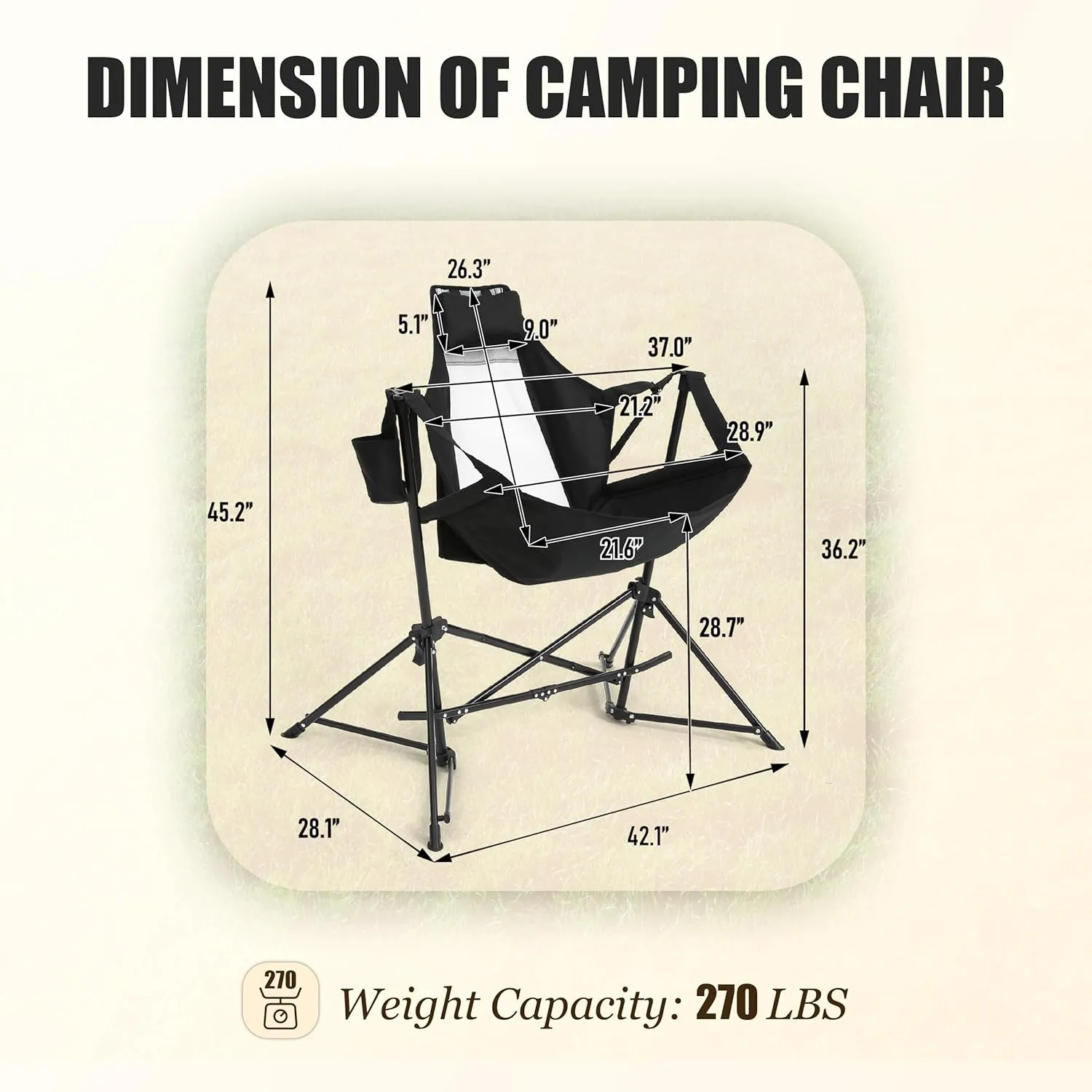 2 Pack Portable Hammock Camping Chairs - Lightweight Adjustable Rocking Recliner with Pillow & Cup Holder, Foldable Aluminum Alloy Outdoor Chair for Backyard, Hiking, Travel, Concerts, Supports 300lbs