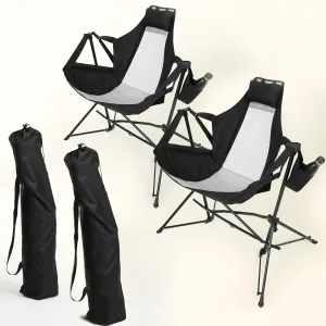 2 Pack Portable Hammock Camping Chairs - Lightweight Adjustable Rocking Recliner with Pillow & Cup Holder, Foldable Aluminum Alloy Outdoor Chair for Backyard, Hiking, Travel, Concerts, Supports 300lbs