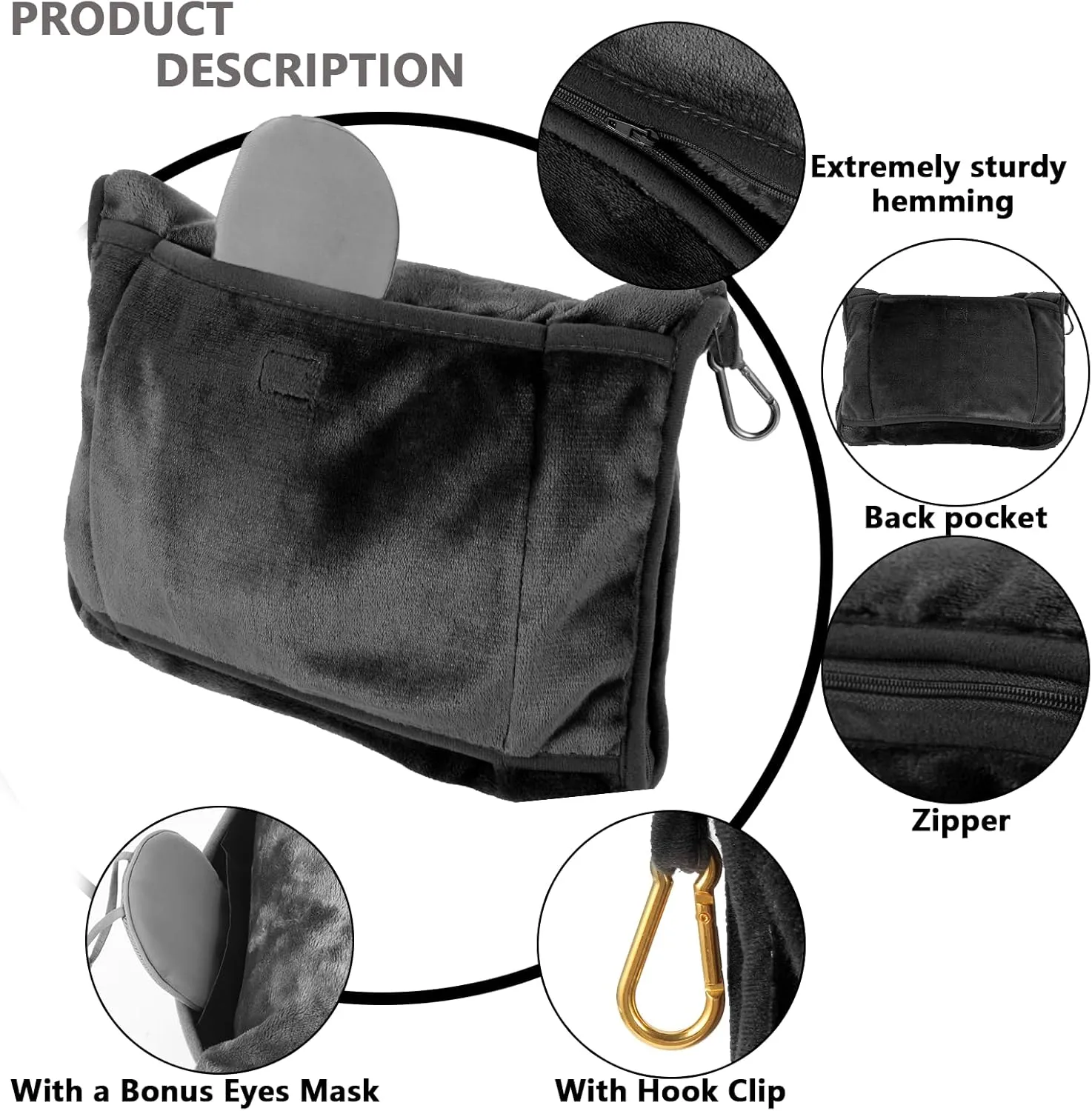 2 Pack Portable Travel Blanket and Pillow - Premium Soft 2 in 1 Airplane Blanket with Compact Pack Soft Bag Pillowcase, Hand Luggage Sleeve and Backpack Clip (Gray Black)