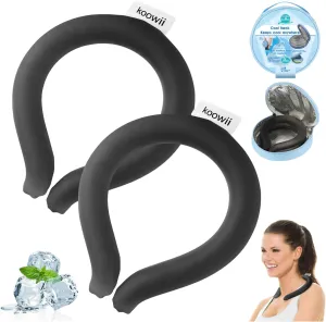 2-Pack Reusable Neck Cooling Tubes with Insulated Bag – Instant Ice Cooling Rings for Heat Relief, Outdoor Sports, and Summer Activities Size M (Black, Set of 2)