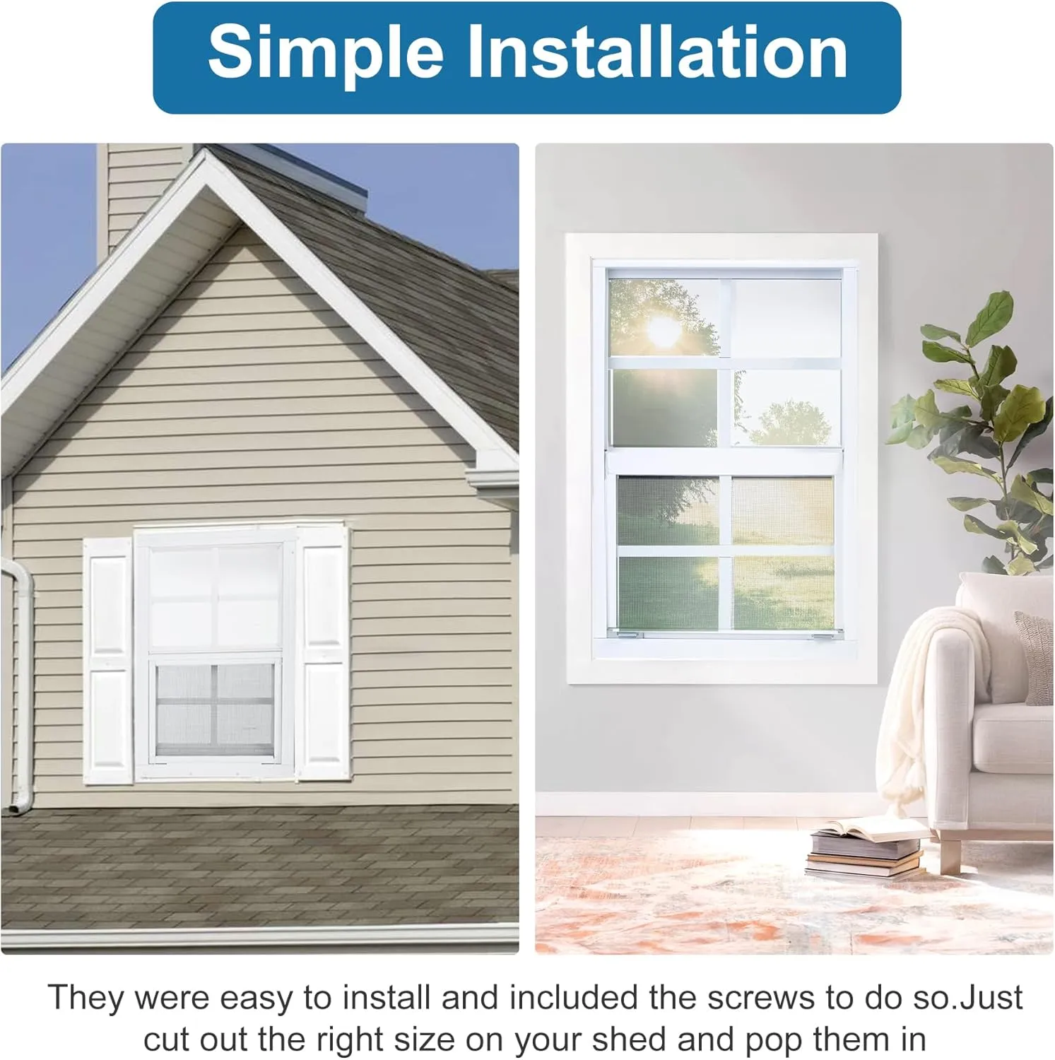 2 Pack Shed Window 14"X21" White Flush Mount Household Windows with Tempered Glass and Fiberglass Screen for Shed Chicken Coop Playhouse and Garage
