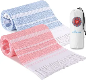 2 Packs Turkish Beach Towels Quick Dry Sand Free Soft Absorbent Extra Large Xl Big Blanket Adult Oversized Bath Towel Lightweight Thin Sandless Fast Drying Compact No Sand Packable Vacation Essentials