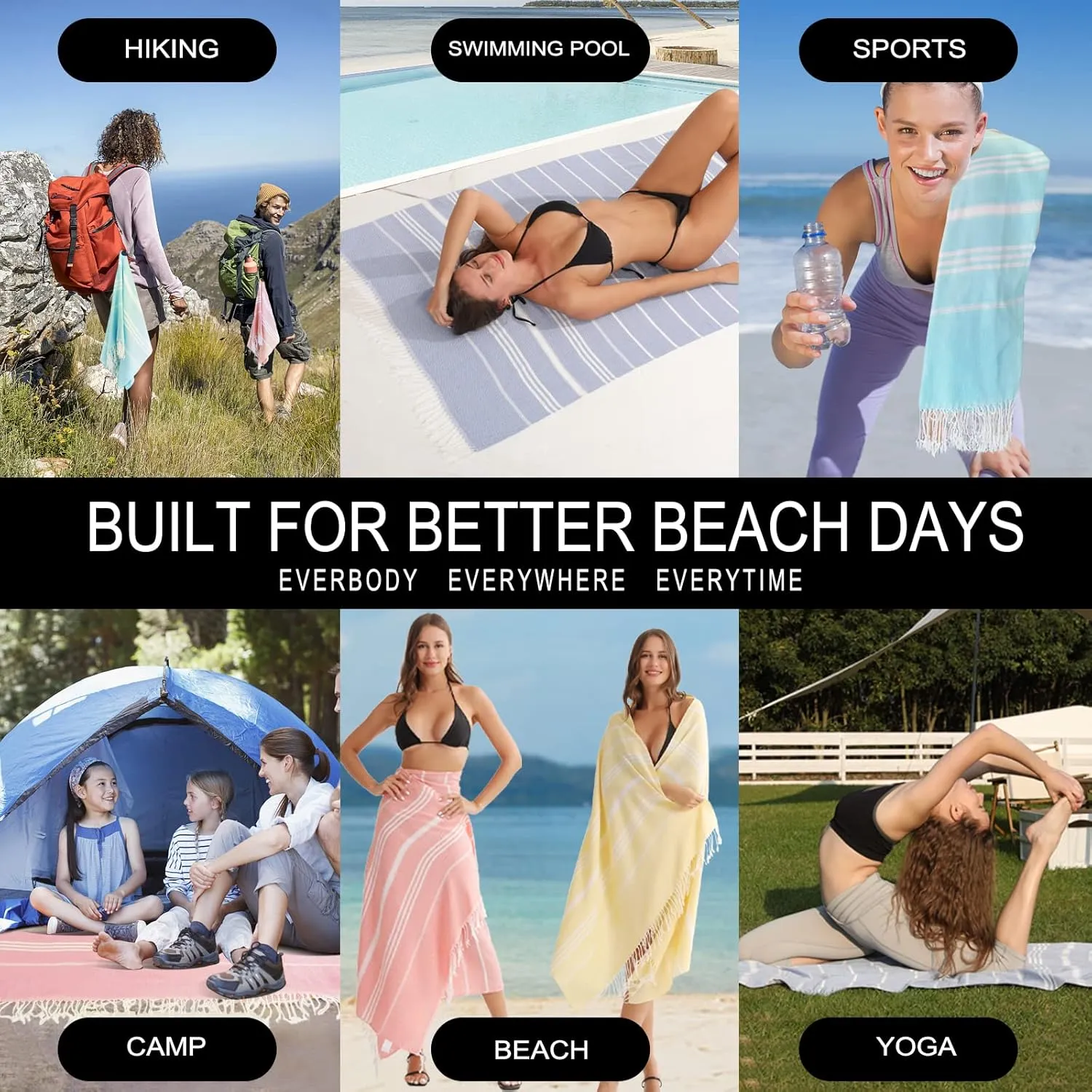 2 Packs Turkish Beach Towels Quick Dry Sand Free Soft Absorbent Extra Large Xl Big Blanket Adult Oversized Bath Towel Lightweight Thin Sandless Fast Drying Compact No Sand Packable Vacation Essentials