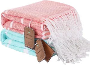 2 Packs Turkish Beach Towels Travel Vacation Essentials Quick Dry Sand Free Oversized Bath Pool Swim Towel Extra Large XL Blanket Adult Cruise Accessories Must Haves Clearance Stuff Necessities