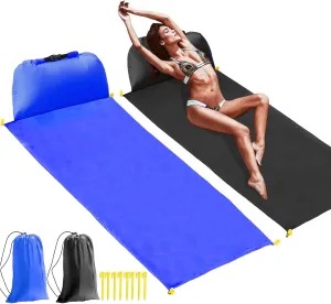 2 pcs Inflatable Beach Chair and Beach Blanket Backrest Lounger with Carrying Bag - Lightweight and Simple Design for Camping and beach, Comfortable and Relaxing Beach Chair (black and navy blue)