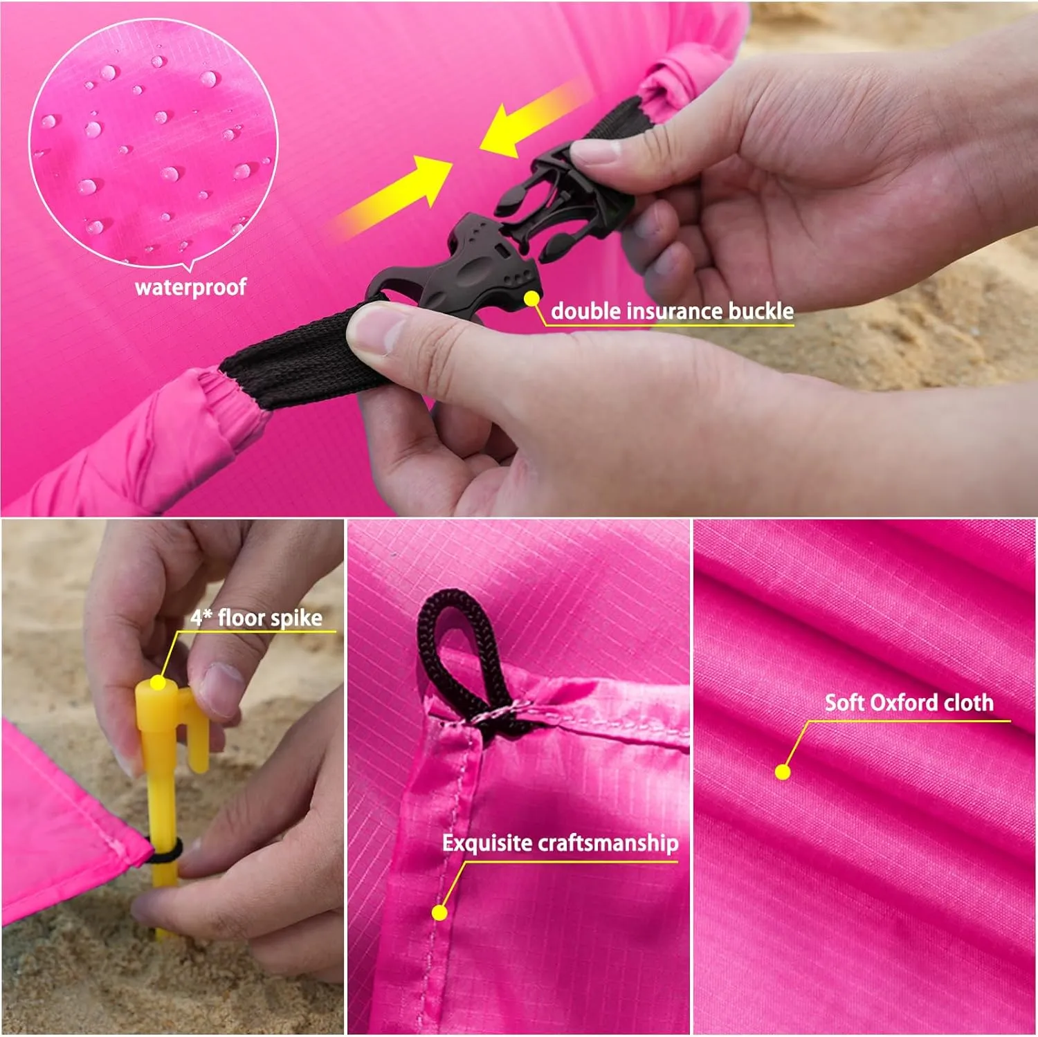 2 pcs Inflatable Beach Chair and Beach Blanket Backrest Lounger with Carrying Bag - Lightweight and Simple Design for Camping and Beach, Comfortable and Relaxing Beach Chair (Pink & Blue)