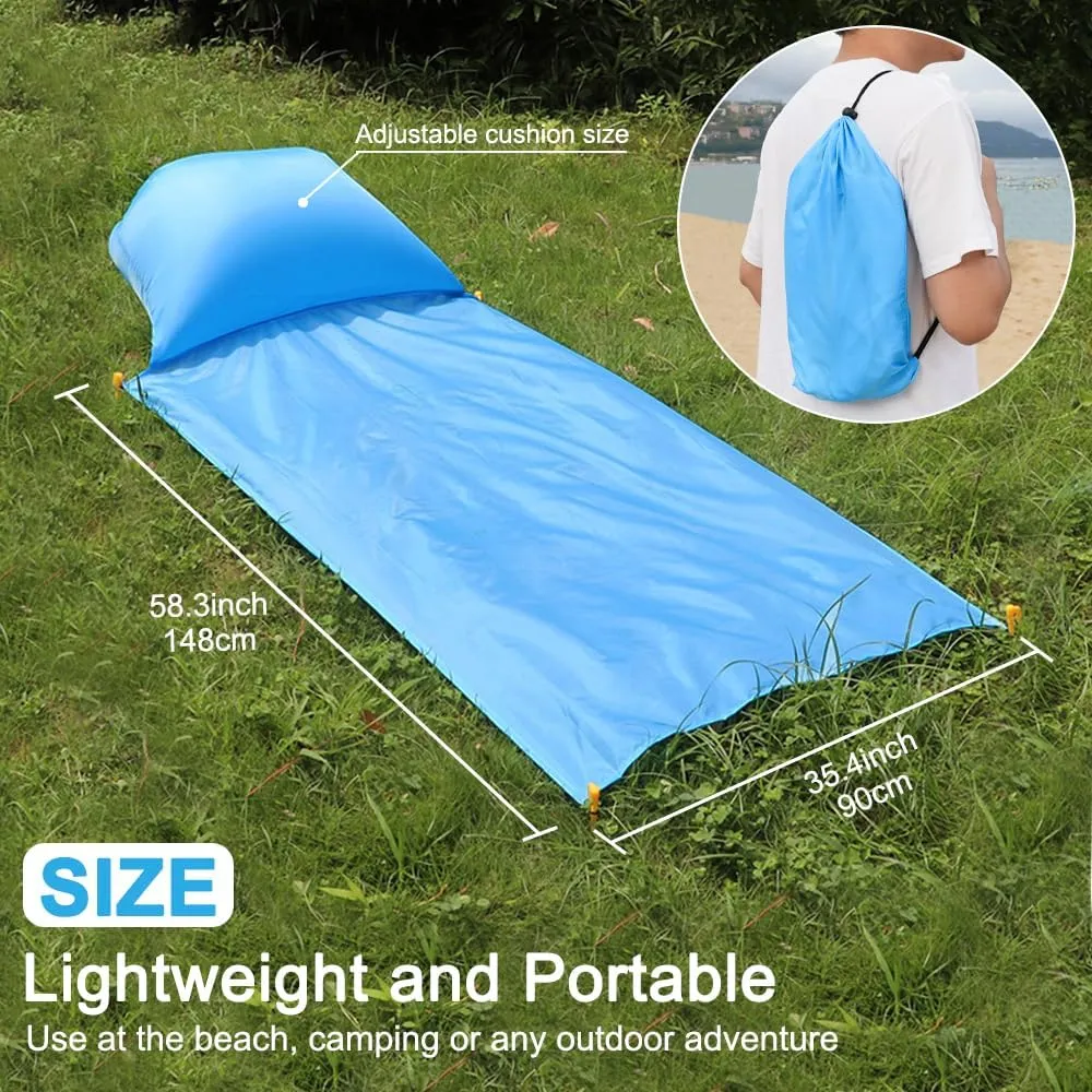 2 pcs Inflatable Beach Chair and Beach Blanket Backrest Lounger with Carrying Bag - Lightweight and Simple Design for Camping and Beach, Comfortable and Relaxing Beach Chair (Pink & Blue)
