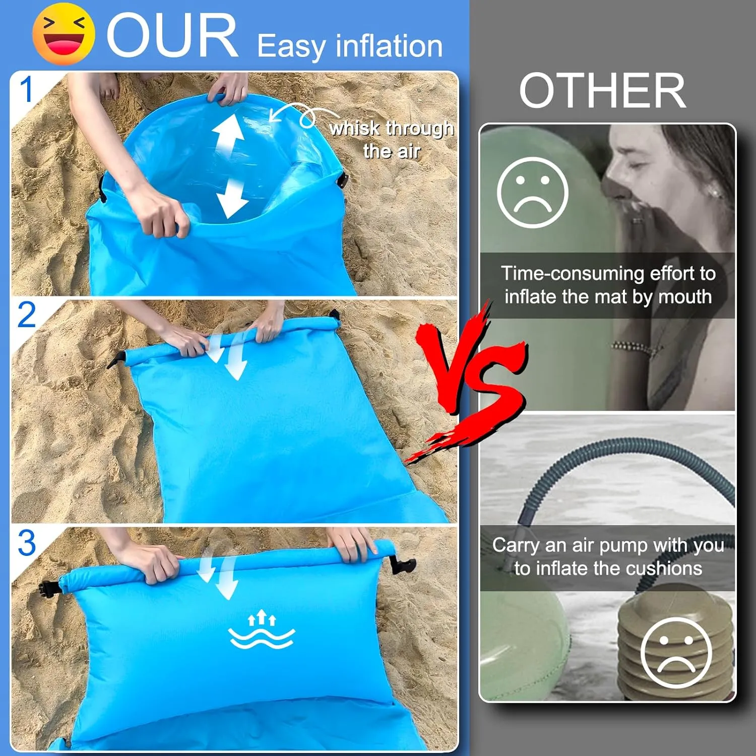 2 pcs Inflatable Beach Chair and Beach Blanket Backrest Lounger with Carrying Bag - Lightweight and Simple Design for Camping and Beach, Comfortable and Relaxing Beach Chair (Pink & Blue)