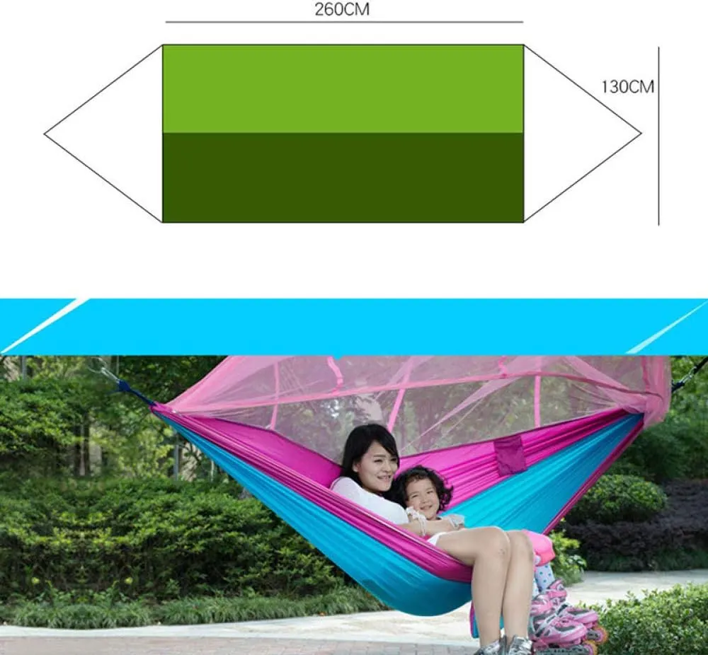 2 Person Camping Hammock with Mosquito Net - Portable Nylon Parachute Hammock with Tree Straps for Backpacking Travel and Outdoor Use