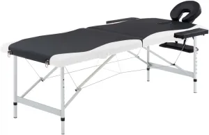 2-Zone Foldable Massage Table with Adjustable Height and Arm Supports, Portable Design, Black and White