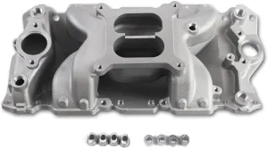 2026 Intake Manifold Aluminum Dual Plane Compatible with Chevy SBC Small Block air gap 7501 1955-86 262 265 267 283 302 305 307 327 350 400 V8 01Silver