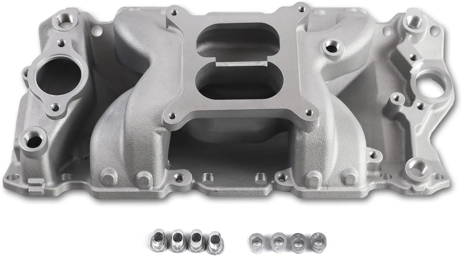 2026 Intake Manifold Aluminum Dual Plane Compatible with Chevy SBC Small Block air gap 7501 1955-86 262 265 267 283 302 305 307 327 350 400 V8 01Silver