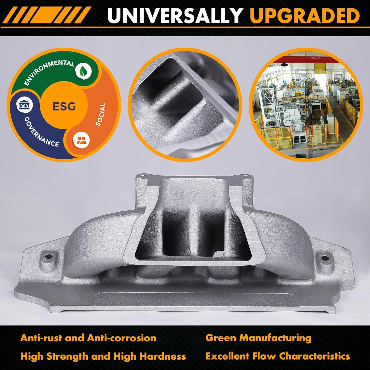 2026 Intake Manifold Aluminum Dual Plane Compatible with Chevy SBC Small Block air gap 7501 1955-86 262 265 267 283 302 305 307 327 350 400 V8 01Silver