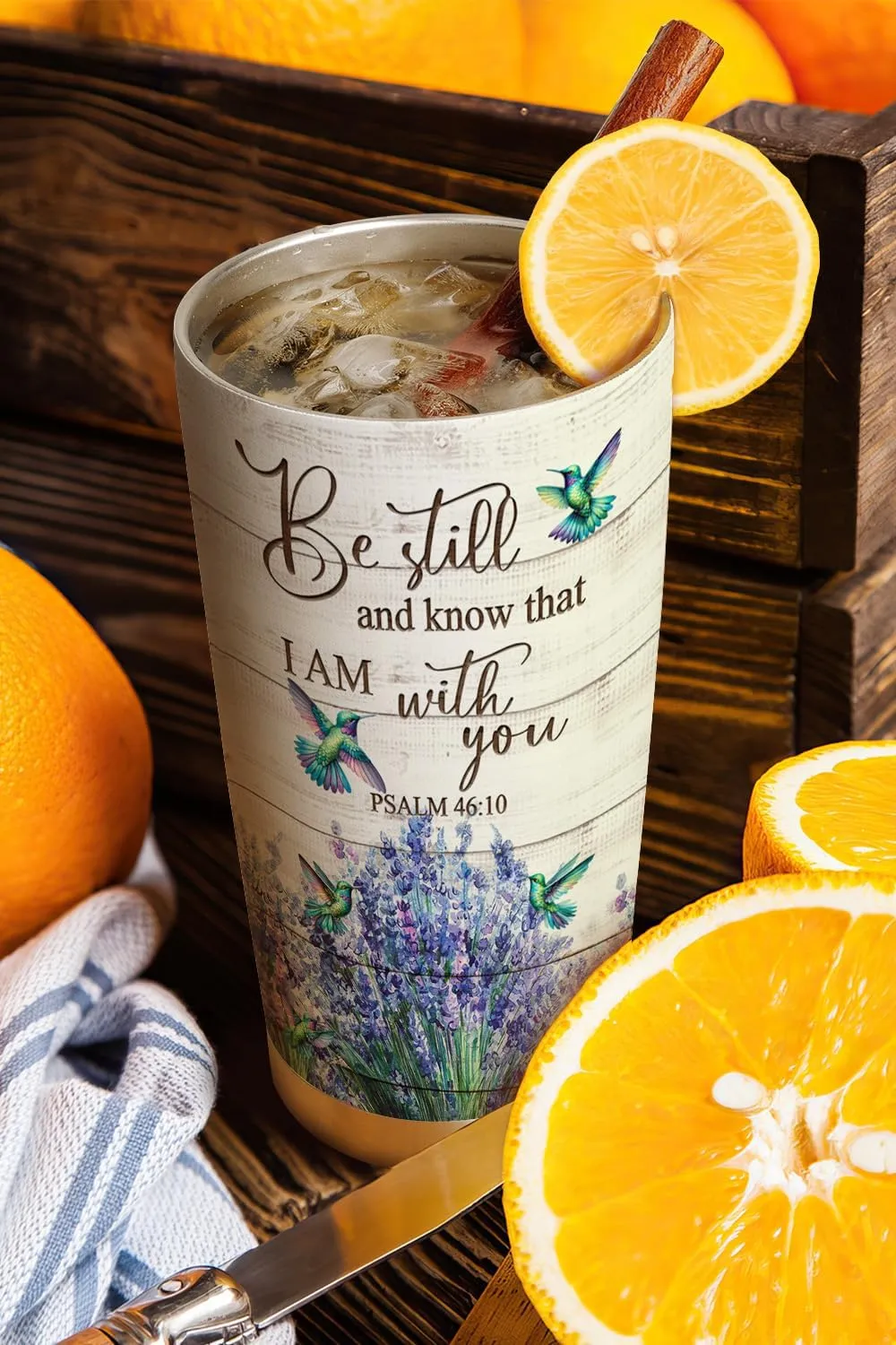 20oz Faith Hummingbird Tumbler, Be Still and Know that I am with You, Religious, Christian Gifts, Coffee Thermos for Women, Stainless Steel Double Wall Vacuum Insulated Coffee Mug, Travel Cup with Lid