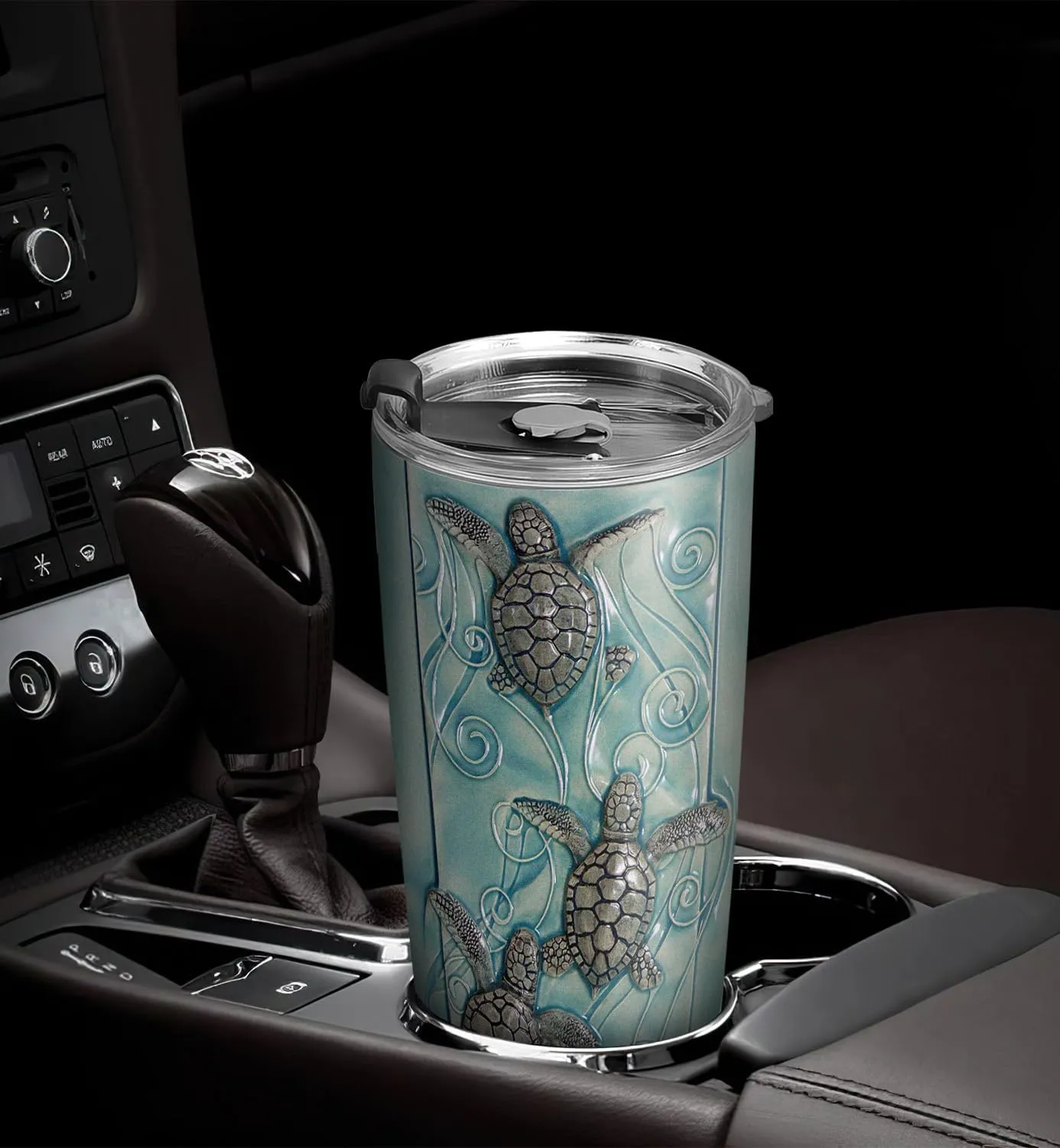 20oz Printed Ceramic Sea Turtle Tumbler, Beach, Ocean Gifts for Turtle Lovers, Coffee Thermos for Women, Men, Stainless Steel Double Wall Vacuum Insulated Coffee Mug, Travel Cup with Lid