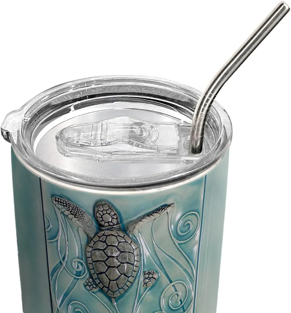 20oz Printed Ceramic Sea Turtle Tumbler, Beach, Ocean Gifts for Turtle Lovers, Coffee Thermos for Women, Men, Stainless Steel Double Wall Vacuum Insulated Coffee Mug, Travel Cup with Lid