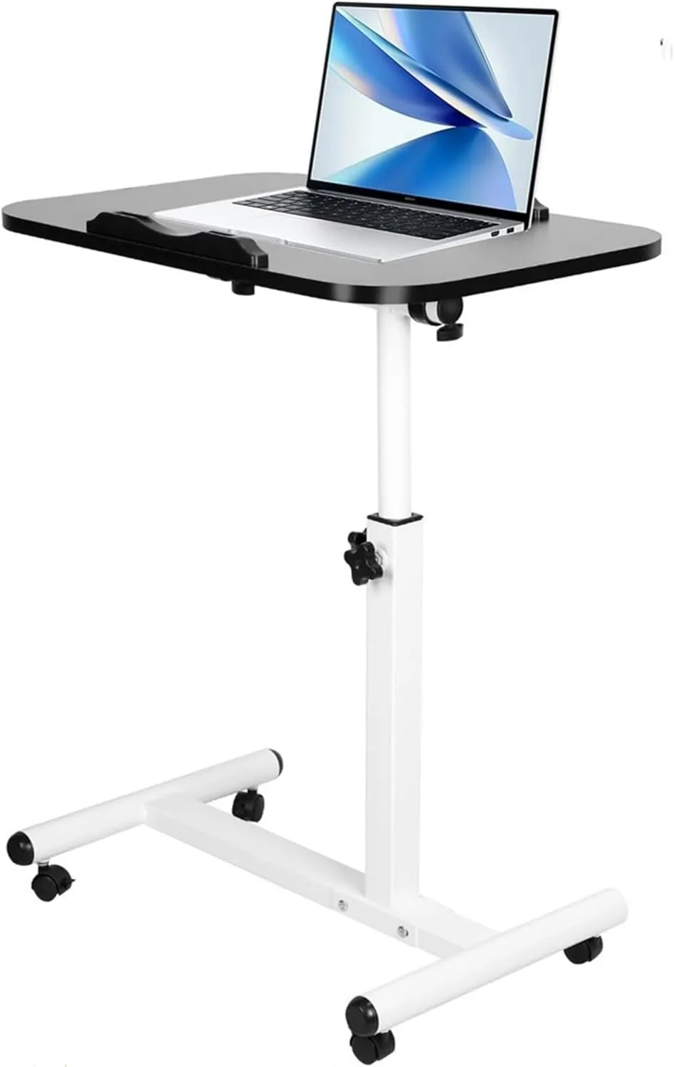 23.6 Inch Mobile Standing Desk, Height Adjustable Rolling Laptop Table, Tiltable Overbed Bedside Table, Portable Computer Cart with Wheels, Foldable for Home Office (Black)