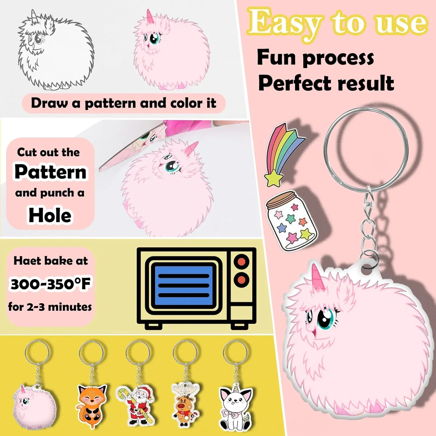 240PCS Shrinky Dink Sheets Kit, Shrink Plastic Shrinky Dink Keychain Kit with 25PCS Shrinky Dink Paper Accessory, Shrinky Art Shrink Plastic Sheets Shrink Film Sheets Kit for DIY/Ring/Crafts/Keychain