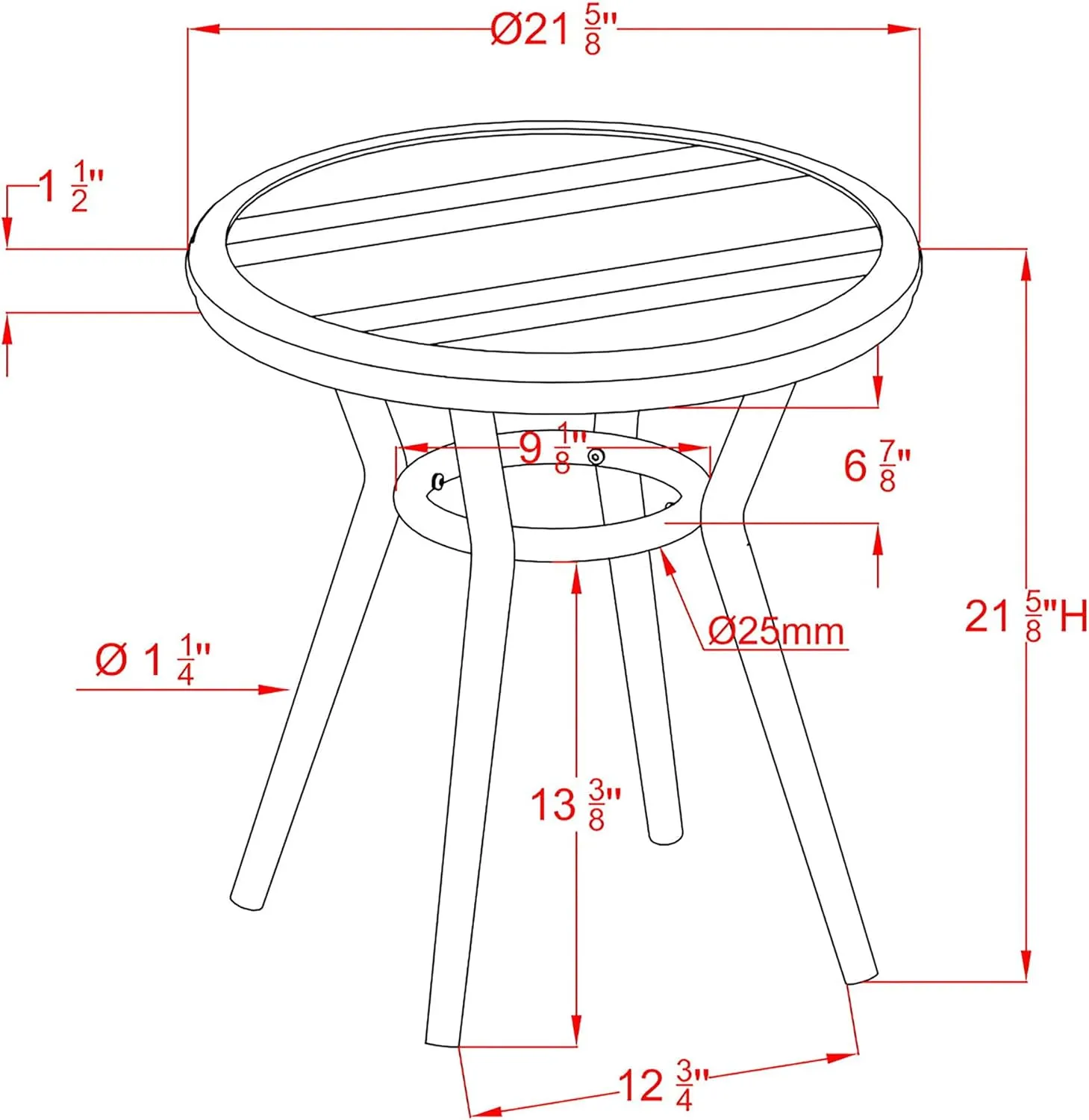 24/7 Shop at Home Cato Modern Aluminum 22 Round Side Table for Outdoor Kitchen, Garden, Yard, Poolside, Natural Brown